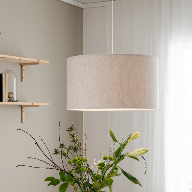 Duża lampa wisząca z abażurem piaskowa Sara 55cm